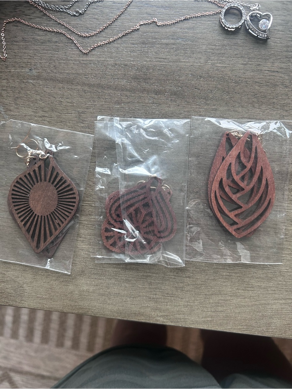 Brown Wooden Teardrop & Geometric Dangle Earrings - Natural Finish